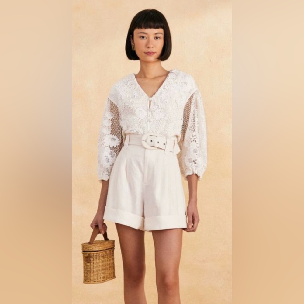 Farm Rio White Crochet Lace Guipure top sz L